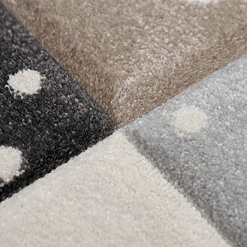 Teppich-Traum Kinderzimmer Teppich Spiel & Baby Teppich Herz Stern Punkte Design in Braun Beige Grau Größe 160 cm rund