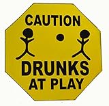 WorldBazzar Hand Carved Wooden Caution Drunks at Play Road Warning Sign