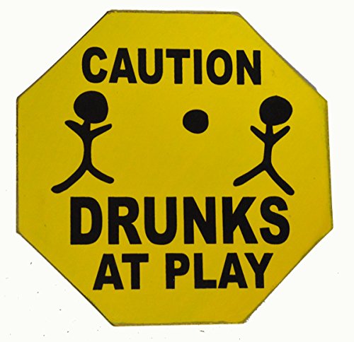 WorldBazzar Hand Carved Wooden Caution Drunks at Play Road Warning Sign