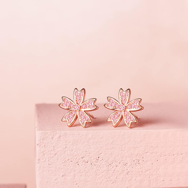 14K Rose Gold Flower Stud Earrings for Women,Dainty Rotatable Sakura Floral Earrings with Moissanite,Fashion Jewelry Gift for Her - Image 4