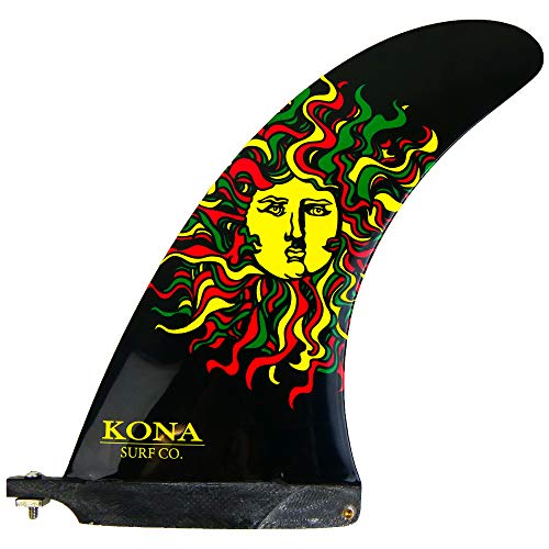 KONA SURF CO. Classic Single Center Fin for Longboard, Surfboard and Paddleboard in Gloss Black Fiberglass/Sun sz:9in