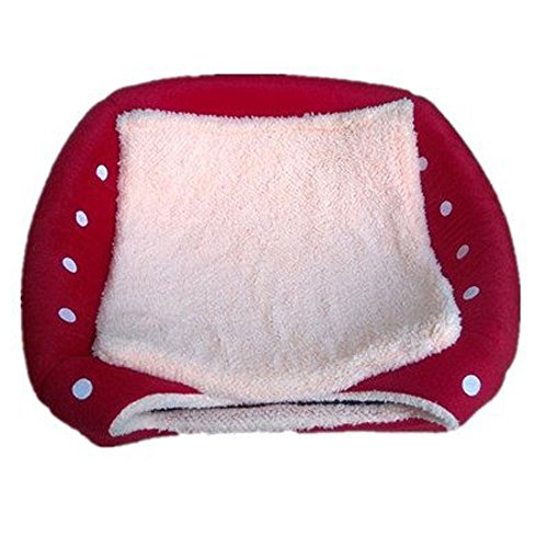 Runfon Lovely Fresa Caseta de Cachemira Suave cálida Mascota Nido Perro Gato casa Plegable Mascota Suministros Rojo 1 Pieza