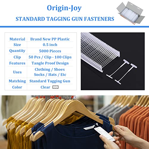 Origin-Joy 5000 Pcs Standard Tagging Gun Fasteners, Clothing Tag Barbs Attachments For All Standard Price Tag Gun (Clear, 0.5 Inch) #TOP1