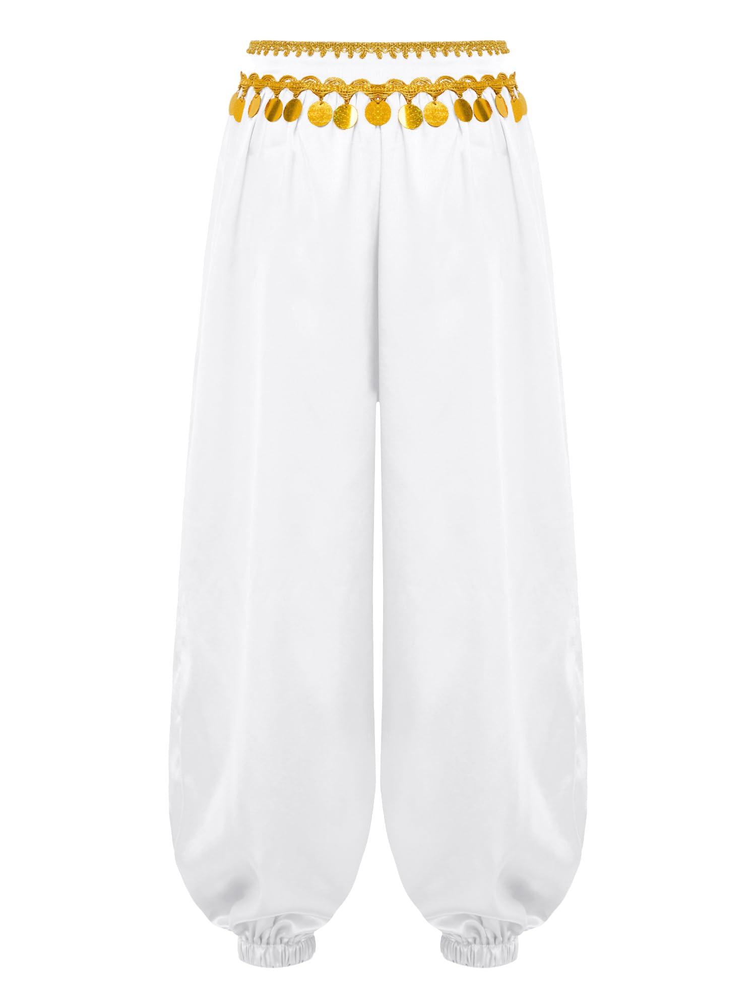 Agoky Pantalones Bombachos para Danza del Vientre Niña Pantalones De Satén Cintura Elástica De Pierna Ancha