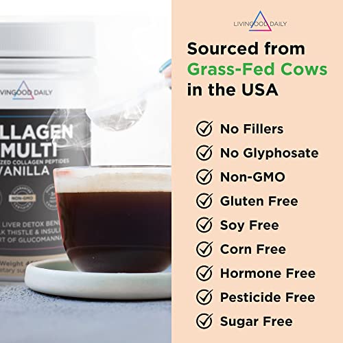 Livingood Daily Vanilla Collagen Powder, 30 Servings - Collagen Protein Powder (Collagen Type 1 And 3) Plus Multivitamin, Milk Thistle & Glucosamine - Hydrolyzed Collagen Peptides - 15.87Oz #TOP1