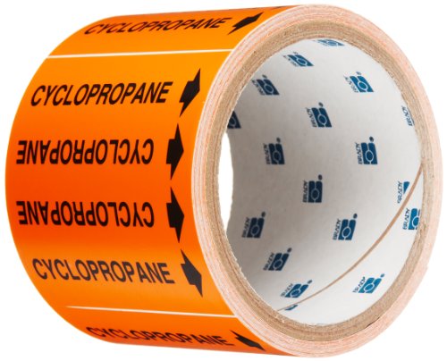 Cyclopropane Brady 98499 marqueur de tuyau de gaz médical noir sur orange en rouleau