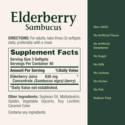 Nature's Bounty Sambucus Elderberry Herbal Supplement, 120 Count - image 5