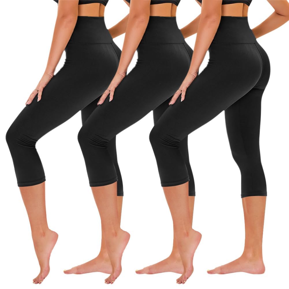 TNNZEET Capri Leggings for Women - Tummy Control High Waisted Soft Yoga Pants for Gym Workout