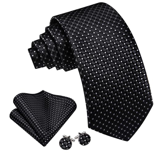 Image of YOHOWA Men Plaid /Striped Ties Set Silk Business Wedding Formal Fashion Necktie and Pocket Square Cufflinks Set