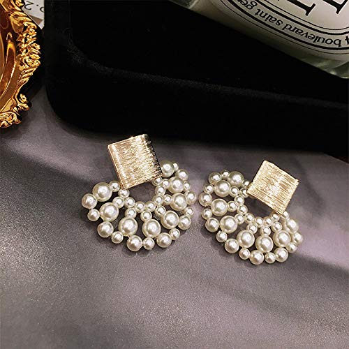 Chwewxi S silver needle fan-shaped pearl earrings female earrings tide ear nails temperament Korea, fan-shaped pearls - silver needle