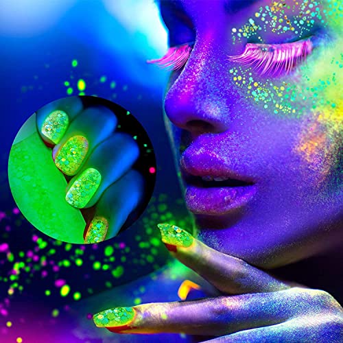 15 Colors Glow In The Dark Face Body Glitter Gel, Holographic Iridescent Chunky Glitter For Women, Uv Black Light Glitter For Body/Face/Hair/Eyeshadow/Nail, Glitter Makeup For Carnival Party (Set B) #TOP5