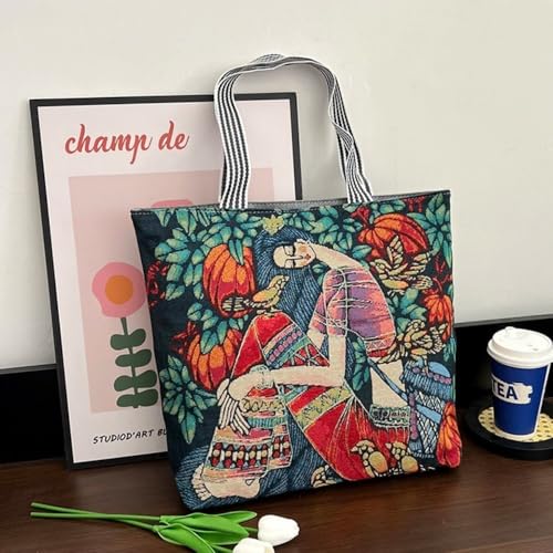 Shoulder Bags Canvas Colorful Square Shape Handbags Casual Paintings Shoulder3