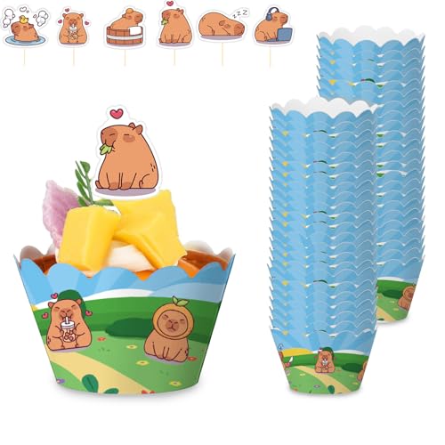 Capybara Cake Topper & Liners Set Capybara Birthday Decorations,Baby Shower Birthday Party,Capybaras Party Decoration,Festive DIY Cake Decor Supplies,Cupcake Toppers