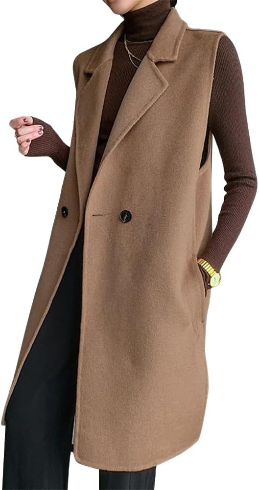 Kinghua Wool Vest Women Fall Winter Casual V Neck Sleeveless Long Cardigan Dressy Blazer Jackets Coat Tops with Pockets