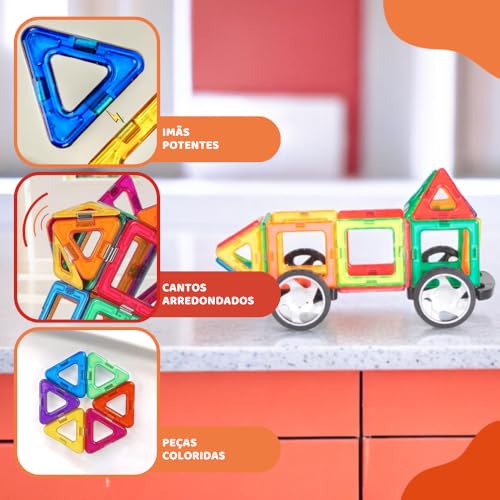 Magforma Blocos Magnéticos Vazados 20 peças com Rodas, blocos magnéticos