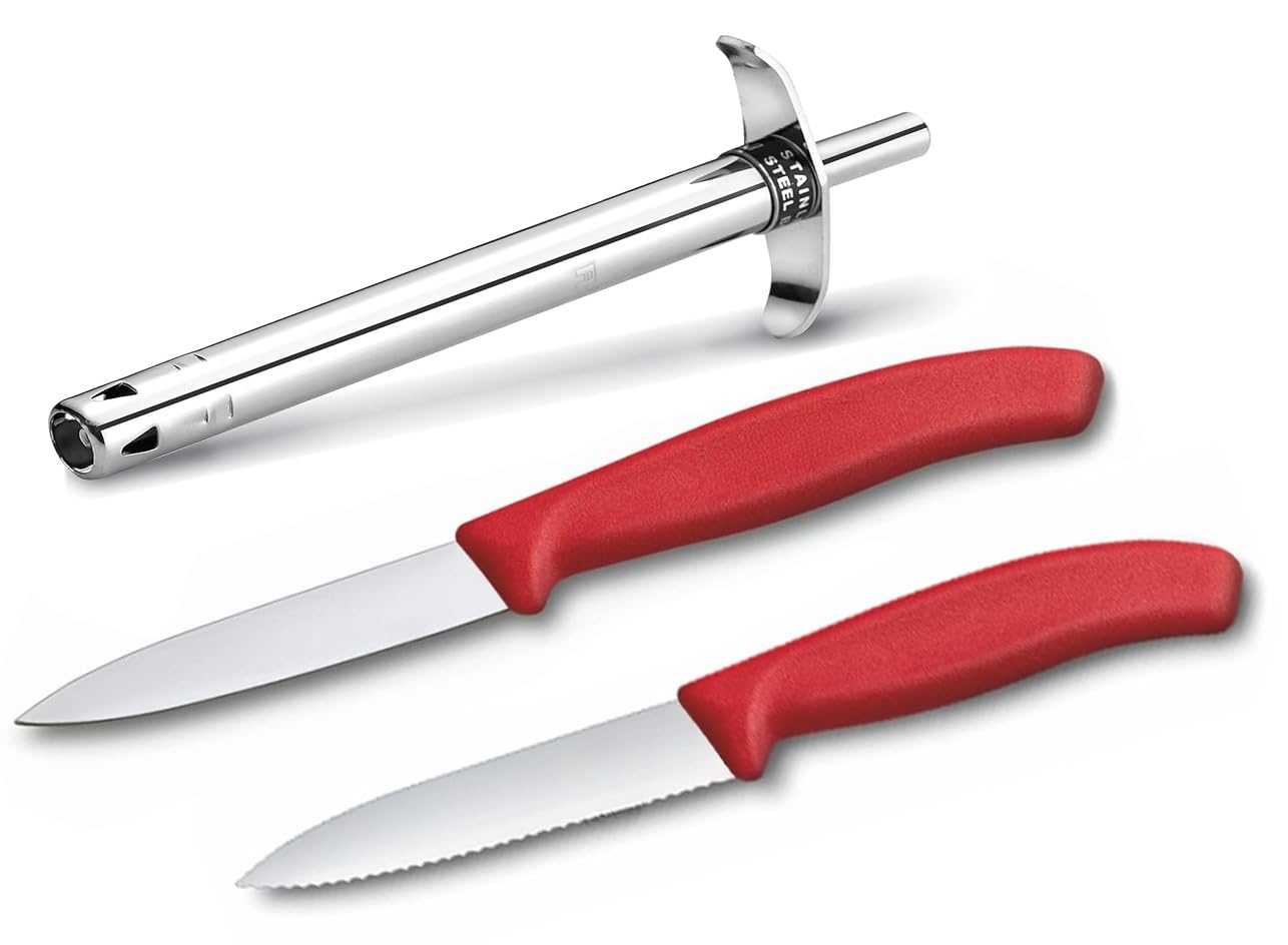 Premium Stainless Steel Gas Lighter with 2 Sharp Kitchen Knives | Spark Igniter Combo for Home Cooking, Chopping & Peeling-image-5