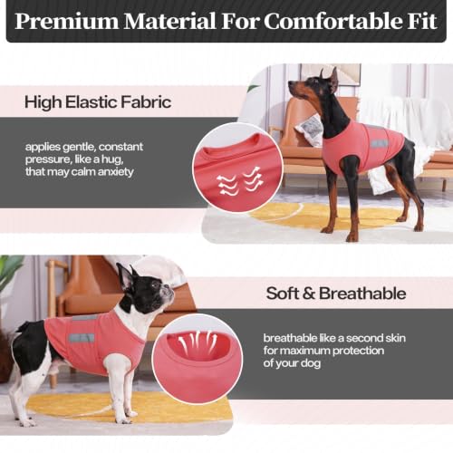 Image of Dog Anxiety Calming Vest, Gentle Compression Anxiety Suit for Dogs | Breathable Dog Calming Wrap for Separation Anxiety, Lightning, Storms, Fireworks, Vet Visits, Pink XL