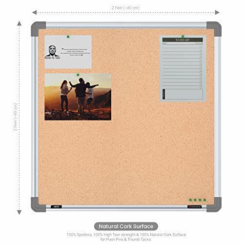 Image of Scholar Art Metis 2x2 Feet Cork Board for Wall & Study Table | High Strength Natural Cork + High Density Soft Board for Pinning Photos, Sticky Notes & Reminders