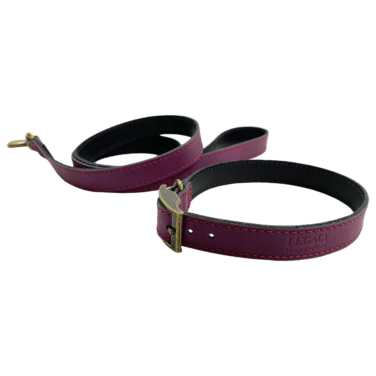 HugglePets Leather Dog Collar and Lead Set Legacy British Handmade Leather (Merlot, Small 30-35cm), Small 30 - 35cm