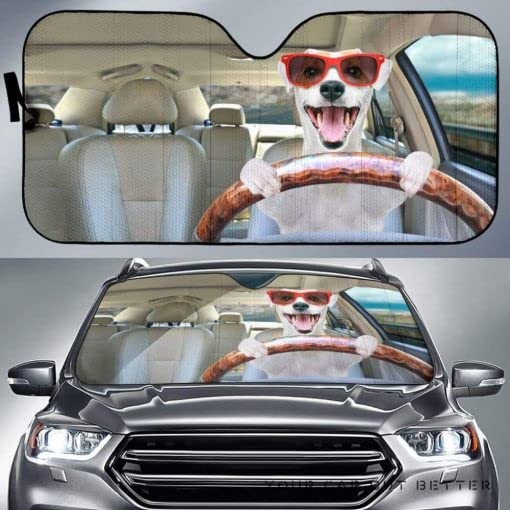 Parasole Per Auto Divertenti Cani Jack Russell In Occhiali Da Sole Che Bevono In Spiaggia Summe Parasole Auto Parabrezza Impermeabile Copertura Parabrezza Auto Universale Per Auto Suv Auto
