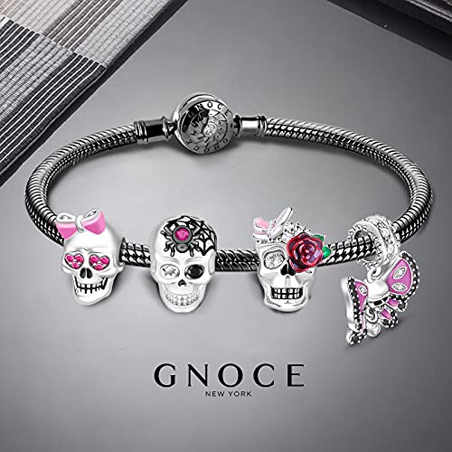 Image of GNOCE Skull Charm Bead Silver Pendant Dangle Charms fit Bracelet /Necklace Jewelry Gift for Women Men