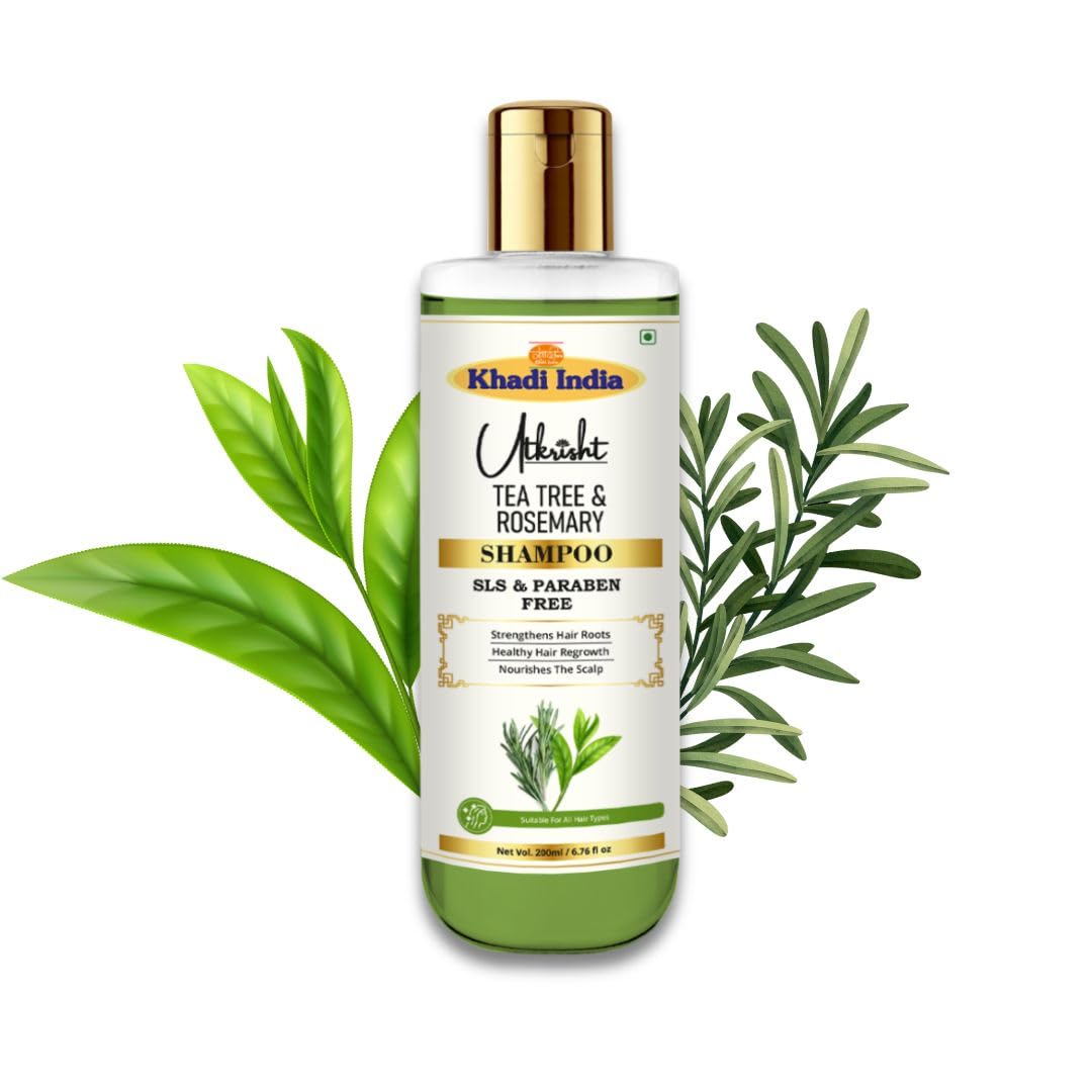 Khadi Utkrisht Tea Tree & Rosemary Shampoo 200ml | Natural & Herbal Anti Dandruff Shampoo | Hair Fall Control & Itchy, Oily Scalp Care | Paraben & Sulphate Free | For Men & Women | For All Hair Types
