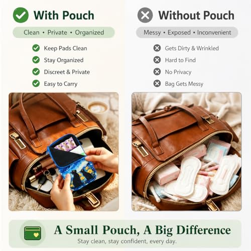 Image of KJQJLY 2 Pack Portable Tampon Organizer Bag Tampon Holder & Storage Case with Zipper for Travel, Discreet Period Bag for Purse, Waterproof Feminine Products Pouch for Women (Cat)