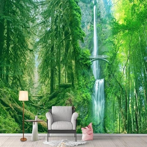 WEITAOSM Mural fotográfico con paisaje natural en 3D, árboles verdes, jungla, cascada, adecuado para sala de estar, dormitorio, estudio, sofá, fondo, mural de pared