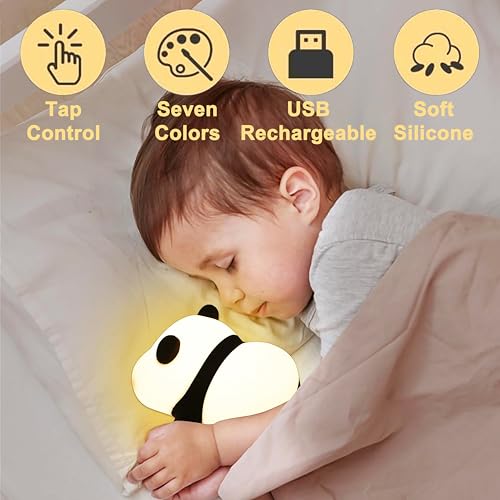 Image of VGRASSP Soft Panda Face Silicone Night Lamp Toy for Kids - Rechargeable and Color Changing Squishy Animal Light Gift for Babies and Toddlers - Color As Per Stock