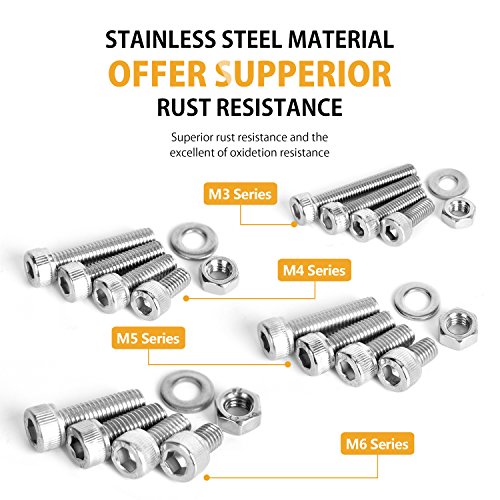 Vigrue 304 Stainless Steel Screws And Nuts, M3 M4 M5 M6 Hex Socket Head Cap Screws Assortment Set Kit With Storage Box (520 Pcs Hex Socket Head Cap Screws Nuts) #TOP3