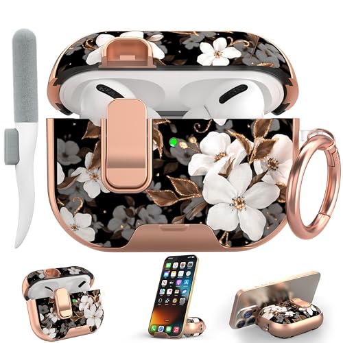 Image of for Apple AirPods Pro 3 Case 2025 with Safety Lock & Foldable Phone Stand | Double Drop Protection,Two-Piece Design, Airpod Pro 3 Case with Keychain & Cleaner Kit, Support Wireless Charging, Flower