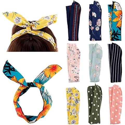 Hapdoo Adjustable Wired Fabric Floral Boho Bow Headbands for Women's Hair, 9Pcs Cover