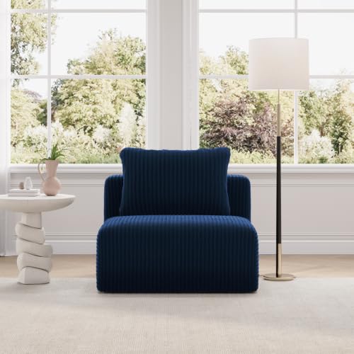 Image of Novilla Modular Sectional Sofa, Modern Cloud Sectional Couch with Smarts Coil Support, Upholstered Boneless Couch for Living Room Apartments Bedroom, No Assembly Required, Blue (Armless Chair)