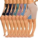 ZOOSIXX 7 Pack High Waisted Biker Shorts for Women, 8” Soft Yoga Workout Black Athletic Shorts