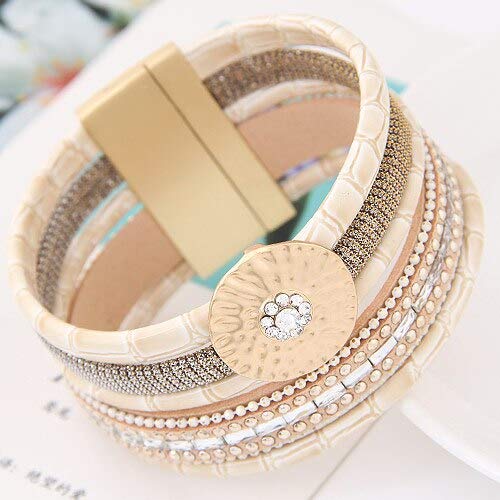 Zuozuo Leather Wristband Leather Bracelet Womens Multi Line Magnet