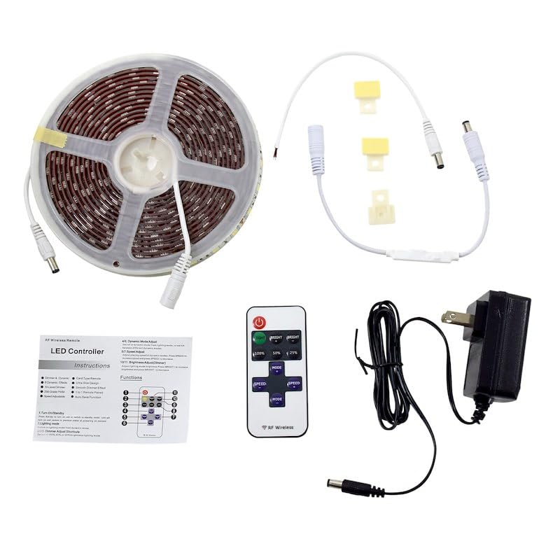 Part Synergy 5-Meter White LED Rope Light – 12V Replacement for Awning Lights with 110V Adapter 3 Modes (On/Off/Dim) 3M Tape Backing