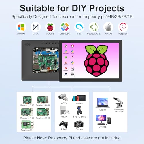 Image of 10.1 Inch Touchscreen Monitor - 1920x1200 HDMI Touch Screen Monitor, 10-Point IPS 16:10 Rpi Screen Display for Pi 5 /4 /3 /2 /Zero /B /B+ Win11 /10 /8 /7 W /VESA,Speaker,Fan,Stand Driver-Free