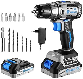 DEKOPRO 13Pc Cordless Drill Driver 20V-Max Lithium-Ion Combi Drill, Electric Screwdriver, Accessory Kit, LED Work Light (1x Battery)