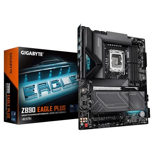 GIGABYTE Z890 Eagle Plus Carte Mère – Compatible avec Les processeurs Intel Core Ultra (Série 2), VRM 14+1+2 Phases, Jusqu’à 9466 MHz DDR5 (OC), 1x PCIe 5.0 M.2 + 3X PCIe 4.0 M.2, LAN 2.5 GbE, USB4