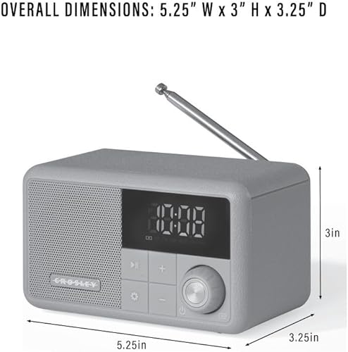 Miniatura 9 de Crosley CR1121A-PB Cooper Retro AMFM Radio, altavoz Bluetooth portátil con entrada auxiliar y pantalla LED, guijarro
