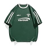Vamtac Mens Patchwork Racing T Shirt Y2K Vintage Oversized Graphic Tees Contrast Color Stripe Half Sleeve Streetwear Top DarkGreen Large