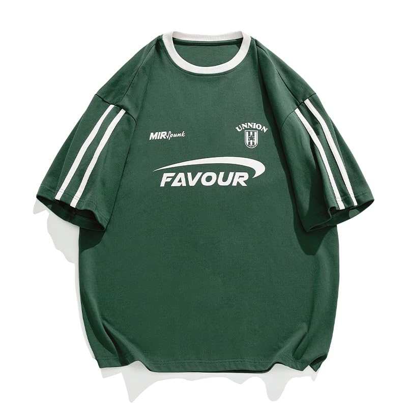 Vamtac Patchwork Racing T Shirt Y2K Vintage Oversized Graphic Tees Contrast Color Stripe Half Sleeve Unisex Streetwear Top