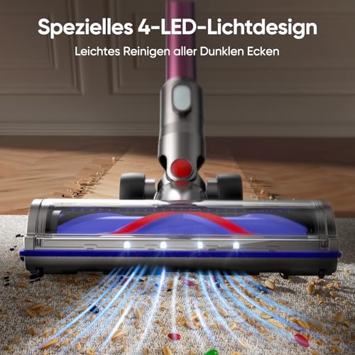 Motorbar Bodenbürste kompatibel für Dyson V6 DC58 DC59 DC61 DC62 DC72 DC74 Staubsauger, Bürste mit 4-LED Scheinwerfern Flexibler Rotation 2 Ersatzrollen Anti-Verwicklungs Bürste für Hartböden Teppiche