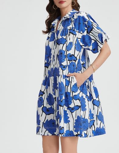 Kedera Women's Summer Button Down Shirt Dress Floral Puff Short Sleeve Casual Loose Fit Beach Mini Dresses4