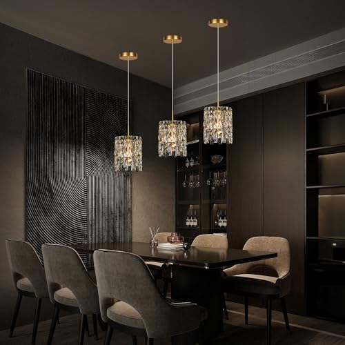 Image of Modern K9 Gold Crystal Pendant Lights Kitchen Island Set of 3