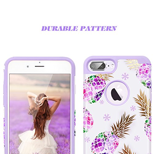 Fingic Iphone 8 Plus Case Purple,7 Plus Case, Floral Pineapple&Snowflake Thin Case Hard Pc&Soft Rubber Anti-Scratch Shockproof Phone Case For Iphone 8/7 Plus,Floral Pineapple/Purple #TOP2