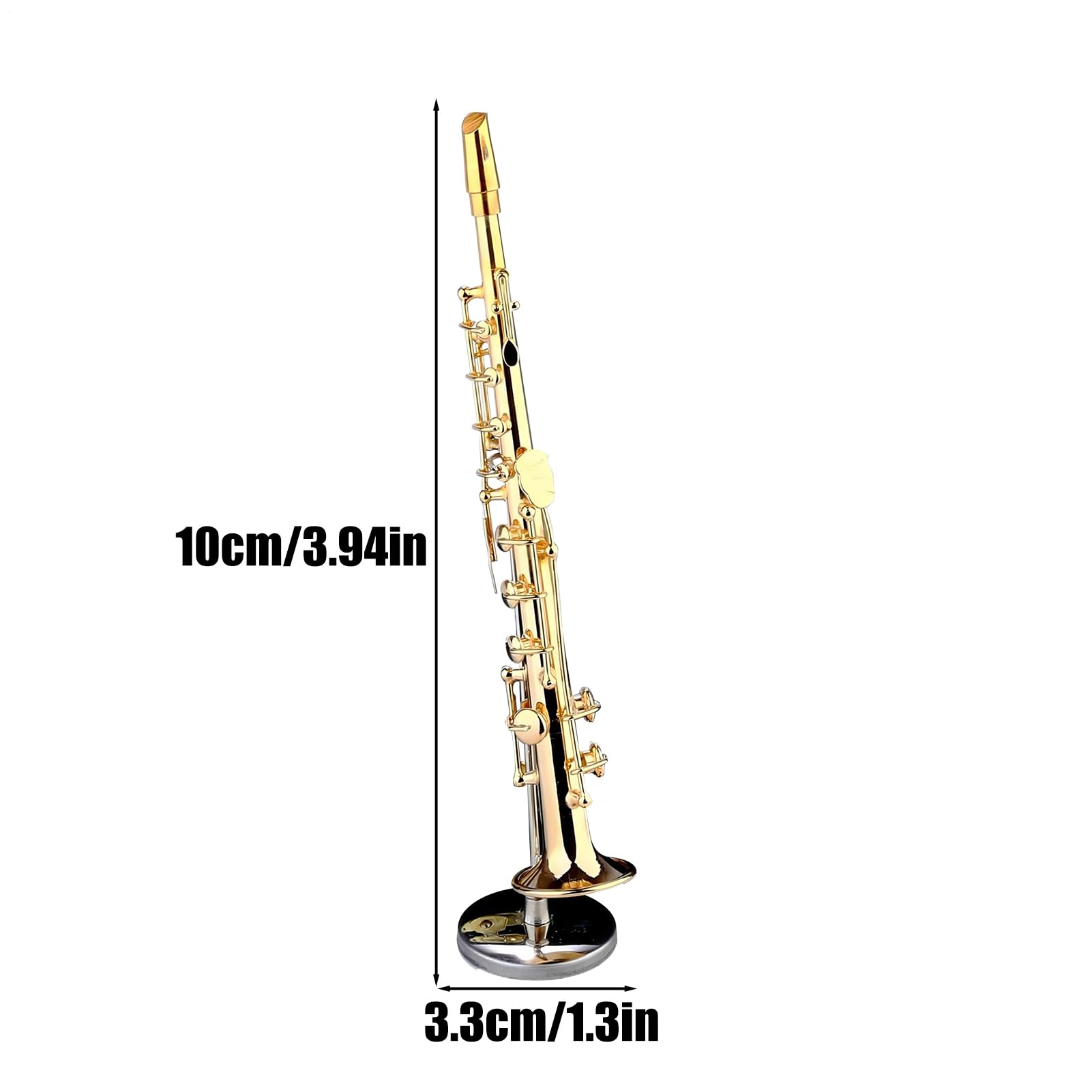 Miniature Saxophone - Soprano Plaqué Or avec Support & Étui | 3.94 Pouces Laiton Mini Instrument de Musique Réplique Ornement - Figurine de Collection Décoration Maison Noël Cadeau Anniversaire