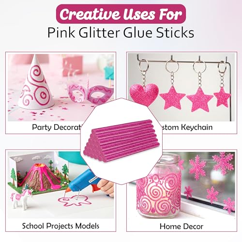 Image of GLUN 10 Piece Glitter Glue Sticks Pink Sparkles, 7mm x 6 Inch, Smooth Flow Adhesive for Office, School & Craft Projects