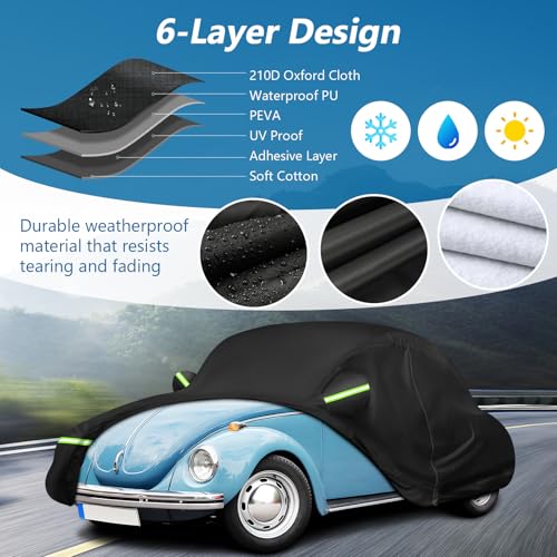Image of Custom Fit for Volkswagen Beetle Bug 2-Door 1960-1980 Sedan Car Cover Waterproof Heavy Duty All-Weather Protection with Door Zipper & Storage Bag