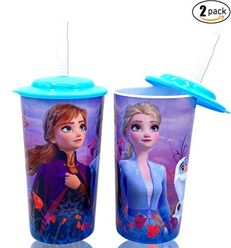 Disney Frozen 2 Elsa & Anna Princess Drink Tumblers with Lid, Reusable Straw